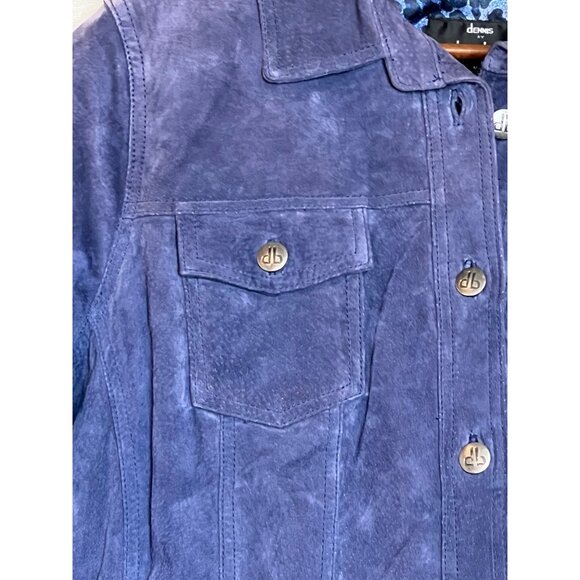 Dennis Basso Women Leather Jacket Large Purple-Blue Button Long Sleeve Pockets - Picture 3 of 12